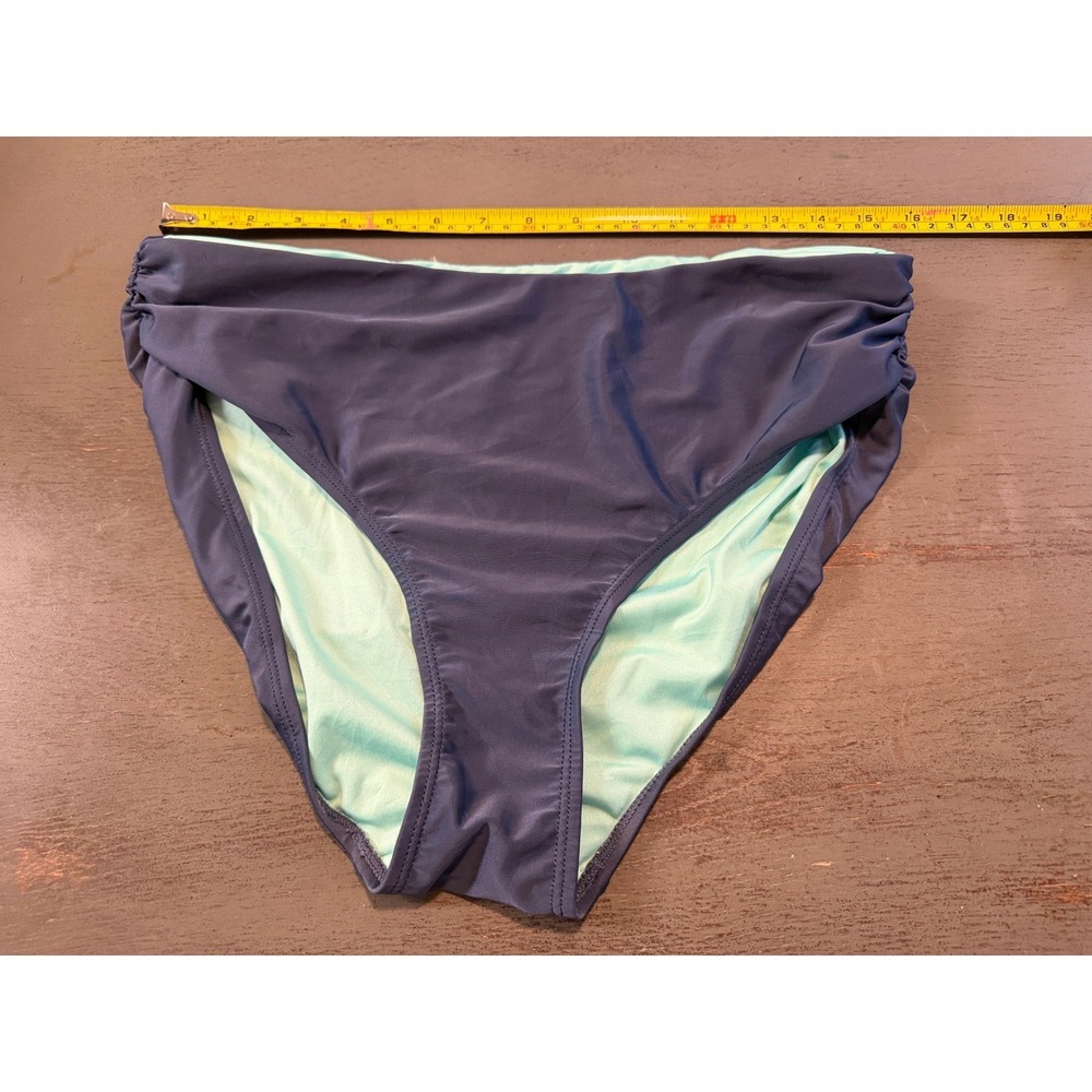 Free Country Womens Navy Blue High Waisted Ruched Bikini Bottoms Size L 12 14